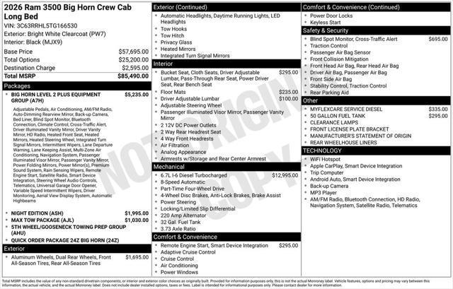 2026 RAM Ram 3500 RAM 3500 BIG HORN CREW CAB 4X4 8 BOX 2026 RAM Ram 3500 RAM 3500 BIG HORN CREW CAB 4X4 8 BOX