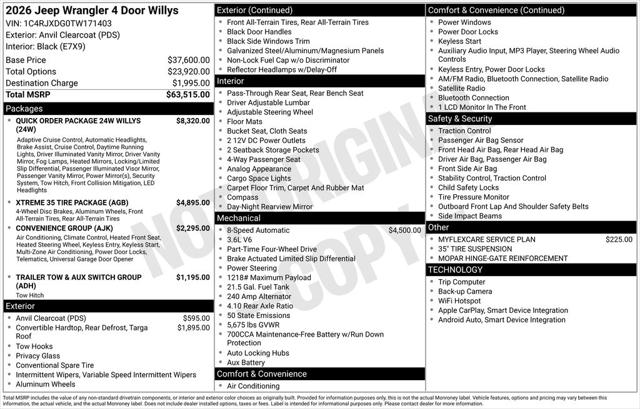 2026 Jeep Wrangler WRANGLER 4-DOOR WILLYS 2026 Jeep Wrangler WRANGLER 4-DOOR WILLYS