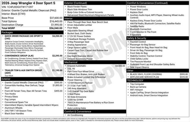 2026 Jeep Wrangler WRANGLER 4-DOOR SPORT S 2026 Jeep Wrangler WRANGLER 4-DOOR SPORT S