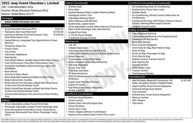 2022 Jeep Grand Cherokee L Limited 4x4 2022 Jeep Grand Cherokee L Limited 4x4