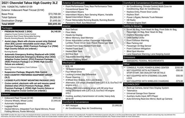 2021 Chevrolet Tahoe 4WD High Country 2021 Chevrolet Tahoe 4WD High Country