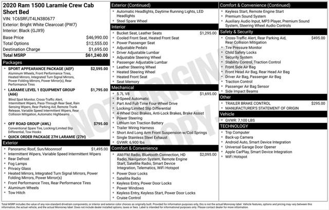 2020 RAM 1500 Laramie Crew Cab 4x4 57 Box 2020 RAM 1500 Laramie Crew Cab 4x4 57 Box