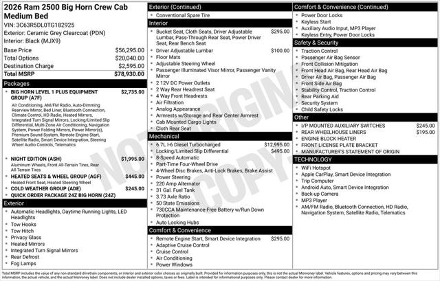 2026 RAM Ram 2500 RAM 2500 BIG HORN CREW CAB 4X4 64 BOX 2026 RAM Ram 2500 RAM 2500 BIG HORN CREW CAB 4X4 64 BOX