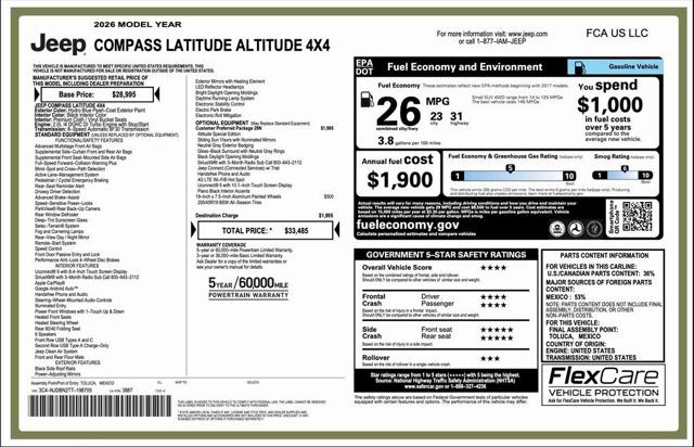 2026 Jeep Compass COMPASS LATITUDE ALTITUDE 4X4 2026 Jeep Compass COMPASS LATITUDE ALTITUDE 4X4