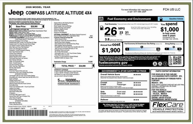 2026 Jeep Compass COMPASS LATITUDE ALTITUDE 4X4 2026 Jeep Compass COMPASS LATITUDE ALTITUDE 4X4