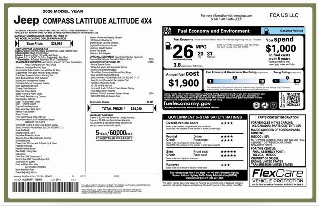 2026 Jeep Compass COMPASS LATITUDE ALTITUDE 4X4 2026 Jeep Compass COMPASS LATITUDE ALTITUDE 4X4