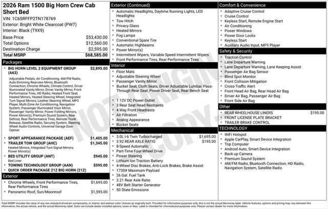 2026 RAM Ram 1500 RAM 1500 BIG HORN CREW CAB 4X4 57 BOX 2026 RAM Ram 1500 RAM 1500 BIG HORN CREW CAB 4X4 57 BOX