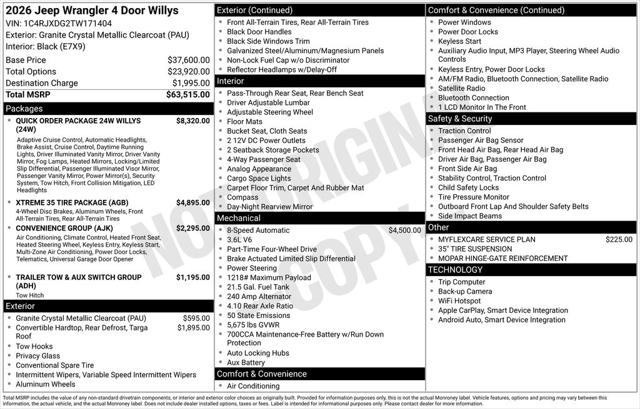 2026 Jeep Wrangler WRANGLER 4-DOOR WILLYS 2026 Jeep Wrangler WRANGLER 4-DOOR WILLYS