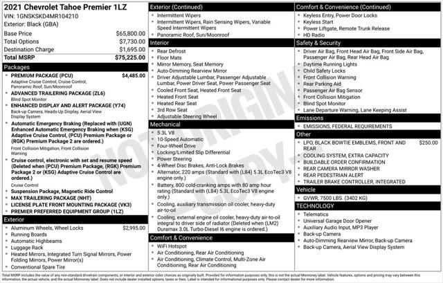 2021 Chevrolet Tahoe 4WD Premier 2021 Chevrolet Tahoe 4WD Premier