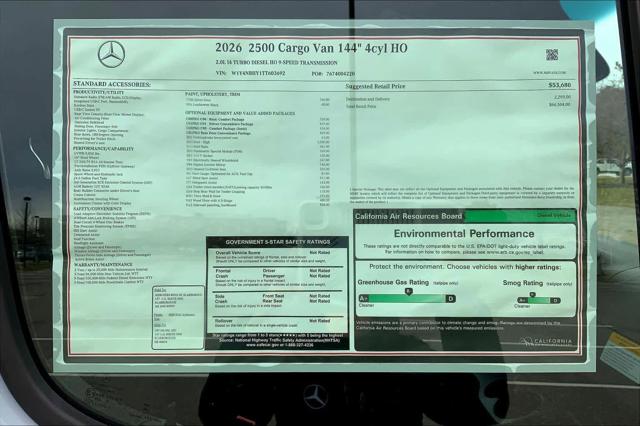 2026 Mercedes-Benz Sprinter Cargo Van Standard Roof 4-Cyl Diesel HO