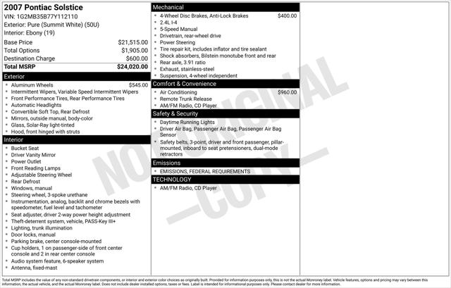 2007 Pontiac Solstice Base 2007 Pontiac Solstice Base