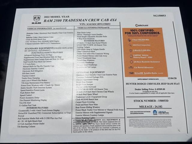 2022 RAM 2500 Tradesman Crew Cab 4x4 64 Box 2022 RAM 2500 Tradesman Crew Cab 4x4 64 Box