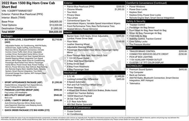 2022 RAM 1500 Big Horn Crew Cab 4x4 57 Box 2022 RAM 1500 Big Horn Crew Cab 4x4 57 Box