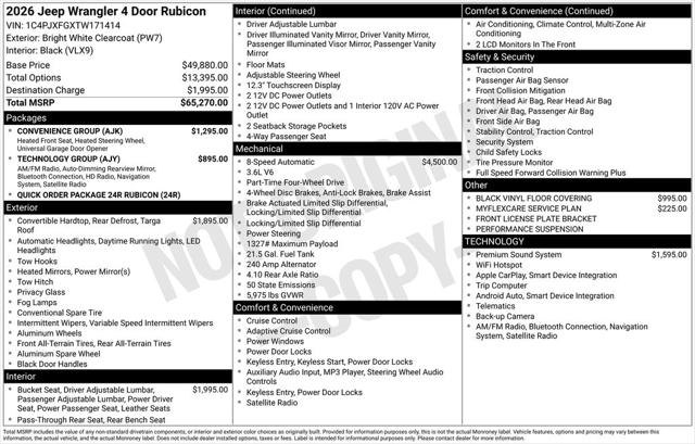 2026 Jeep Wrangler WRANGLER 4-DOOR RUBICON 2026 Jeep Wrangler WRANGLER 4-DOOR RUBICON