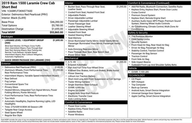 2019 RAM 1500 Laramie Crew Cab 4x4 57 Box 2019 RAM 1500 Laramie Crew Cab 4x4 57 Box