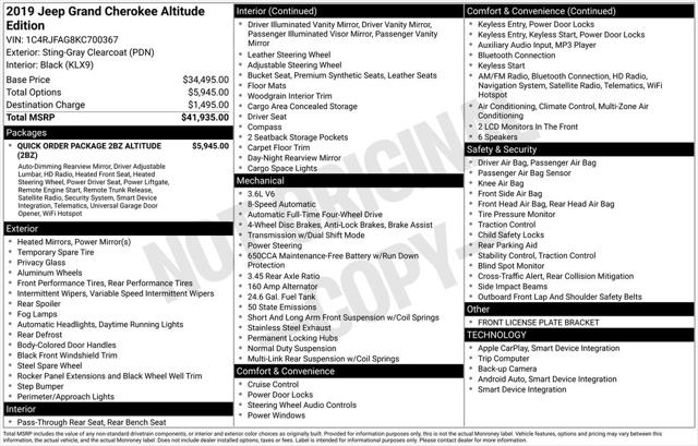 2019 Jeep Grand Cherokee Altitude 4x4 2019 Jeep Grand Cherokee Altitude 4x4