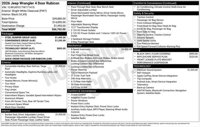 2026 Jeep Wrangler WRANGLER 4-DOOR RUBICON 2026 Jeep Wrangler WRANGLER 4-DOOR RUBICON