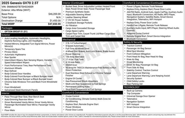 2025 Genesis GV70 2.5T AWD 2025 Genesis GV70 2.5T AWD