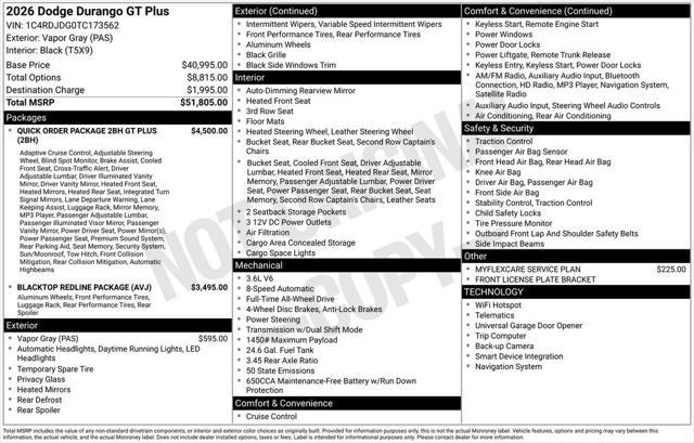 2026 Dodge Durango DURANGO GT PLUS AWD 2026 Dodge Durango DURANGO GT PLUS AWD