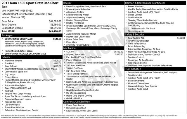 2017 RAM 1500 Sport Crew Cab 4x4 57 Box 2017 RAM 1500 Sport Crew Cab 4x4 57 Box