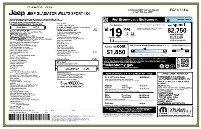 2022 Jeep Gladiator Willys Sport 4x4 2022 Jeep Gladiator Willys Sport 4x4