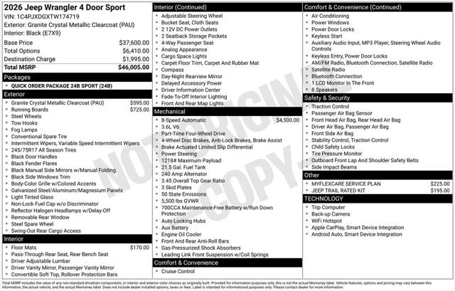 2026 Jeep Wrangler WRANGLER 4-DOOR SPORT 2026 Jeep Wrangler WRANGLER 4-DOOR SPORT