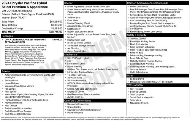 2024 Chrysler Pacifica Hybrid Premium S Appearance Pkg 2024 Chrysler Pacifica Hybrid Premium S Appearance Pkg