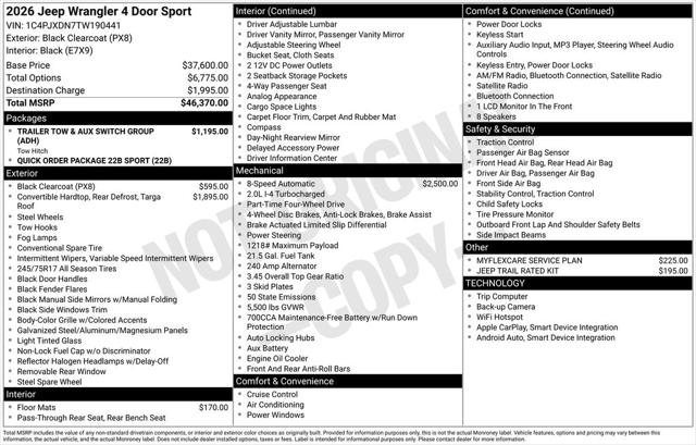 2026 Jeep Wrangler WRANGLER 4-DOOR SPORT 2026 Jeep Wrangler WRANGLER 4-DOOR SPORT