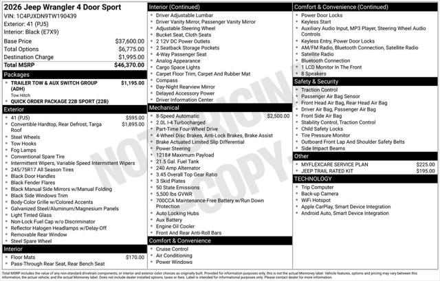 2026 Jeep Wrangler WRANGLER 4-DOOR SPORT 2026 Jeep Wrangler WRANGLER 4-DOOR SPORT