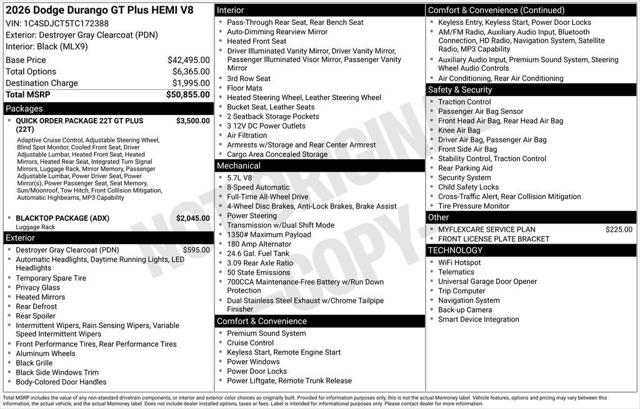 2026 Dodge Durango DURANGO GT PLUS AWD HEMI V8 2026 Dodge Durango DURANGO GT PLUS AWD HEMI V8