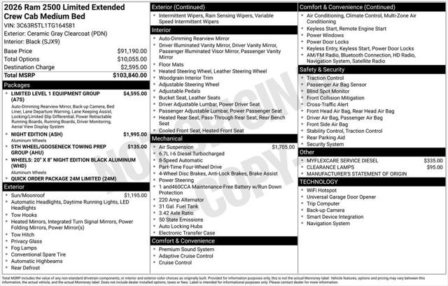 2026 RAM Ram 2500 RAM 2500 LIMITED MEGA CAB 4X4 64 BOX