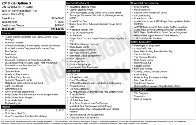 2018 Kia Optima S 2018 Kia Optima S