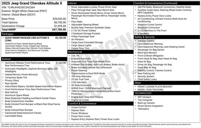 2025 Jeep Grand Cherokee GRAND CHEROKEE ALTITUDE X 4X4 2025 Jeep Grand Cherokee GRAND CHEROKEE ALTITUDE X 4X4