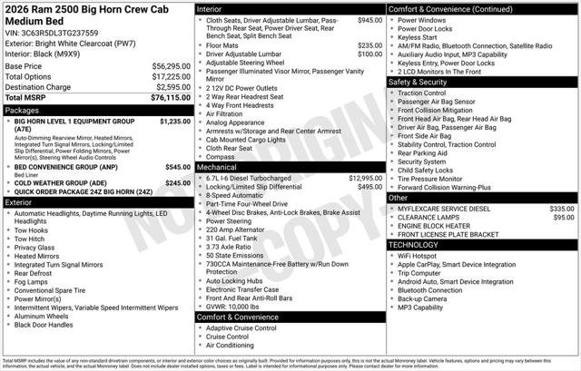 2026 RAM Ram 2500 RAM 2500 BIG HORN CREW CAB 4X4 64 BOX 2026 RAM Ram 2500 RAM 2500 BIG HORN CREW CAB 4X4 64 BOX