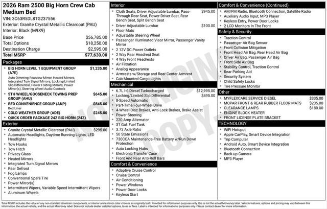 2026 RAM Ram 2500 RAM 2500 BIG HORN CREW CAB 4X4 64 BOX 2026 RAM Ram 2500 RAM 2500 BIG HORN CREW CAB 4X4 64 BOX