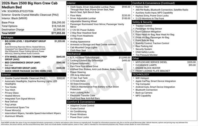 2026 RAM Ram 2500 RAM 2500 BIG HORN CREW CAB 4X4 64 BOX