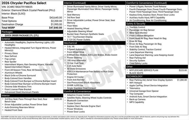 2026 Chrysler Pacifica PACIFICA SELECT 2026 Chrysler Pacifica PACIFICA SELECT