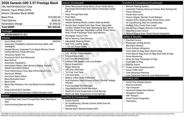 2026 Genesis G80 3.5T Prestige Black AWD