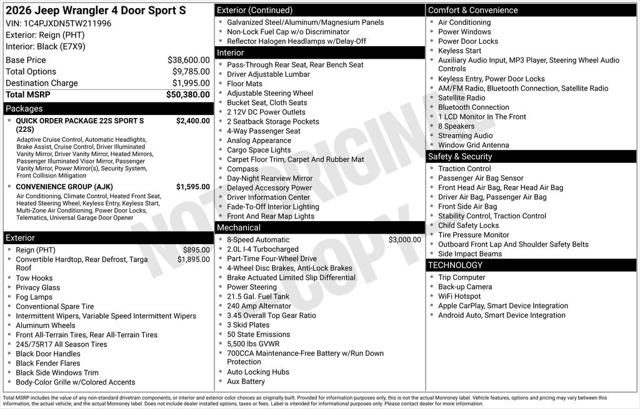2026 Jeep Wrangler WRANGLER 4-DOOR SPORT S