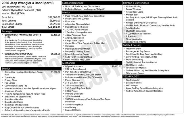 2026 Jeep Wrangler WRANGLER 4-DOOR SPORT S 2026 Jeep Wrangler WRANGLER 4-DOOR SPORT S