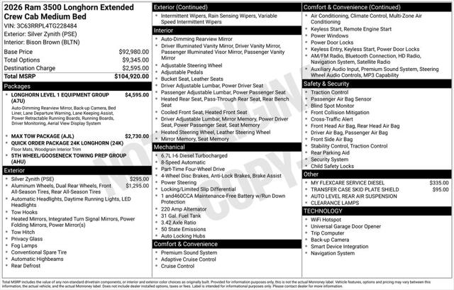 2026 RAM Ram 3500 RAM 3500 LIMITED LONGHORN MEGA CAB 4X4 64 BOX