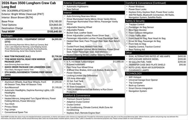 2026 RAM Ram 3500 RAM 3500 LIMITED LONGHORN CREW CAB 4X4 8 BOX