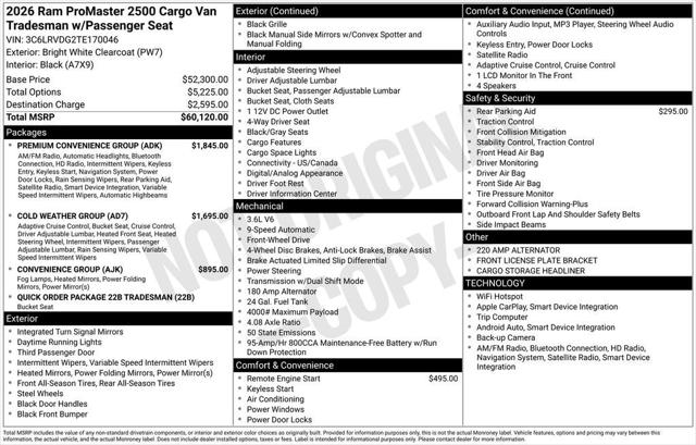 2026 RAM Ram ProMaster RAM PROMASTER 2500 TRADESMAN CARGO VAN HIGH ROOF 159 WB