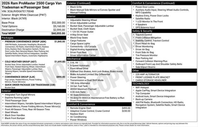 2026 RAM Ram ProMaster RAM PROMASTER 2500 TRADESMAN CARGO VAN HIGH ROOF 159 WB