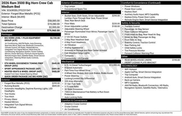 2026 RAM Ram 3500 RAM 3500 BIG HORN CREW CAB 4X4 64 BOX