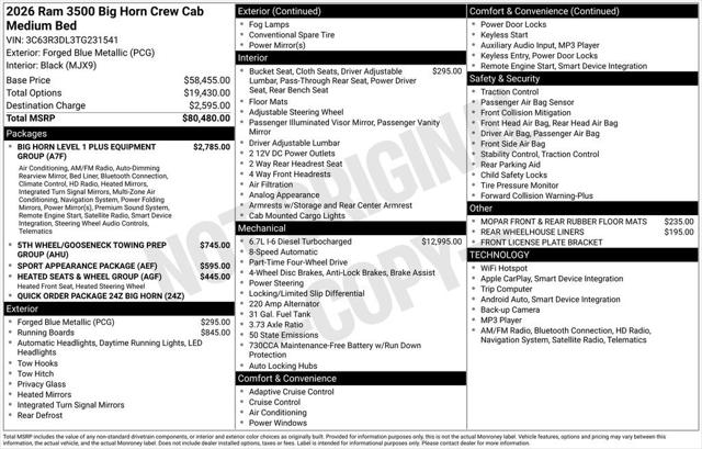 2026 RAM Ram 3500 RAM 3500 BIG HORN CREW CAB 4X4 64 BOX