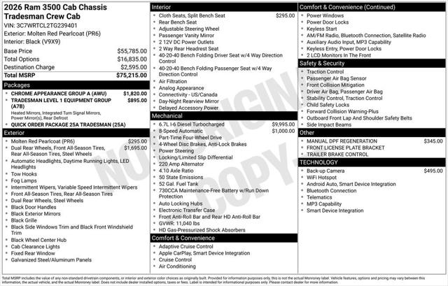2026 RAM Ram 3500 Chassis Cab RAM 3500 TRADESMAN CREW CAB CHASSIS 4X4 60 CA