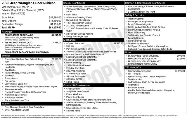 2026 Jeep Wrangler WRANGLER 4-DOOR RUBICON 2026 Jeep Wrangler WRANGLER 4-DOOR RUBICON