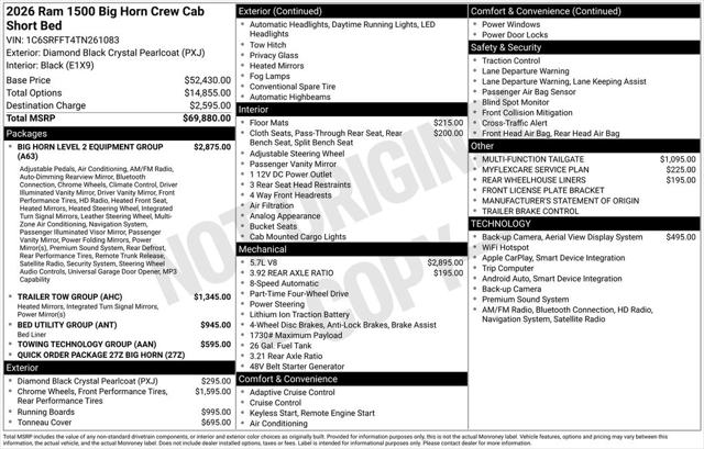 2026 RAM Ram 1500 RAM 1500 BIG HORN CREW CAB 4X4 57 BOX 2026 RAM Ram 1500 RAM 1500 BIG HORN CREW CAB 4X4 57 BOX