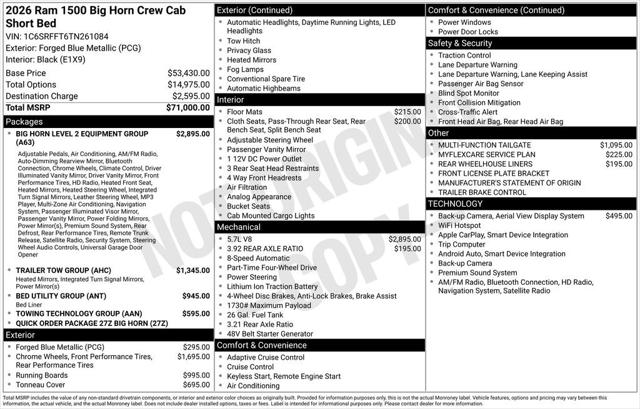 2026 RAM Ram 1500 RAM 1500 BIG HORN CREW CAB 4X4 57 BOX